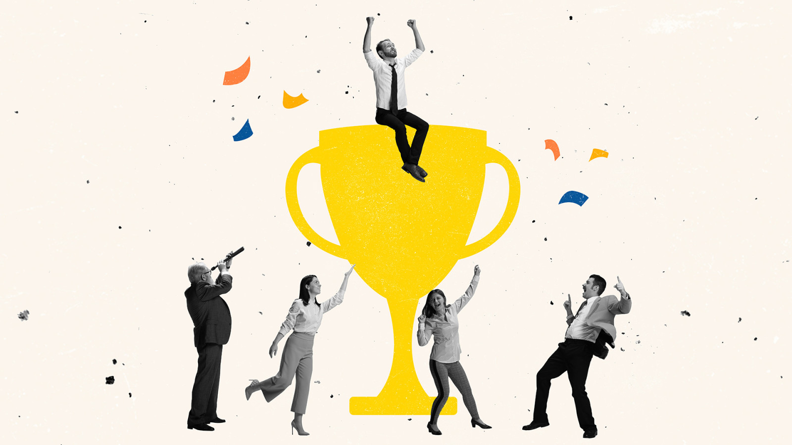 Mixed media hero image of people with trophy celebrating for Wardour blog on secrets of winning uk awards Mixed media hero image of people with trophy celebrating for Wardour blog on secrets of winning uk awards